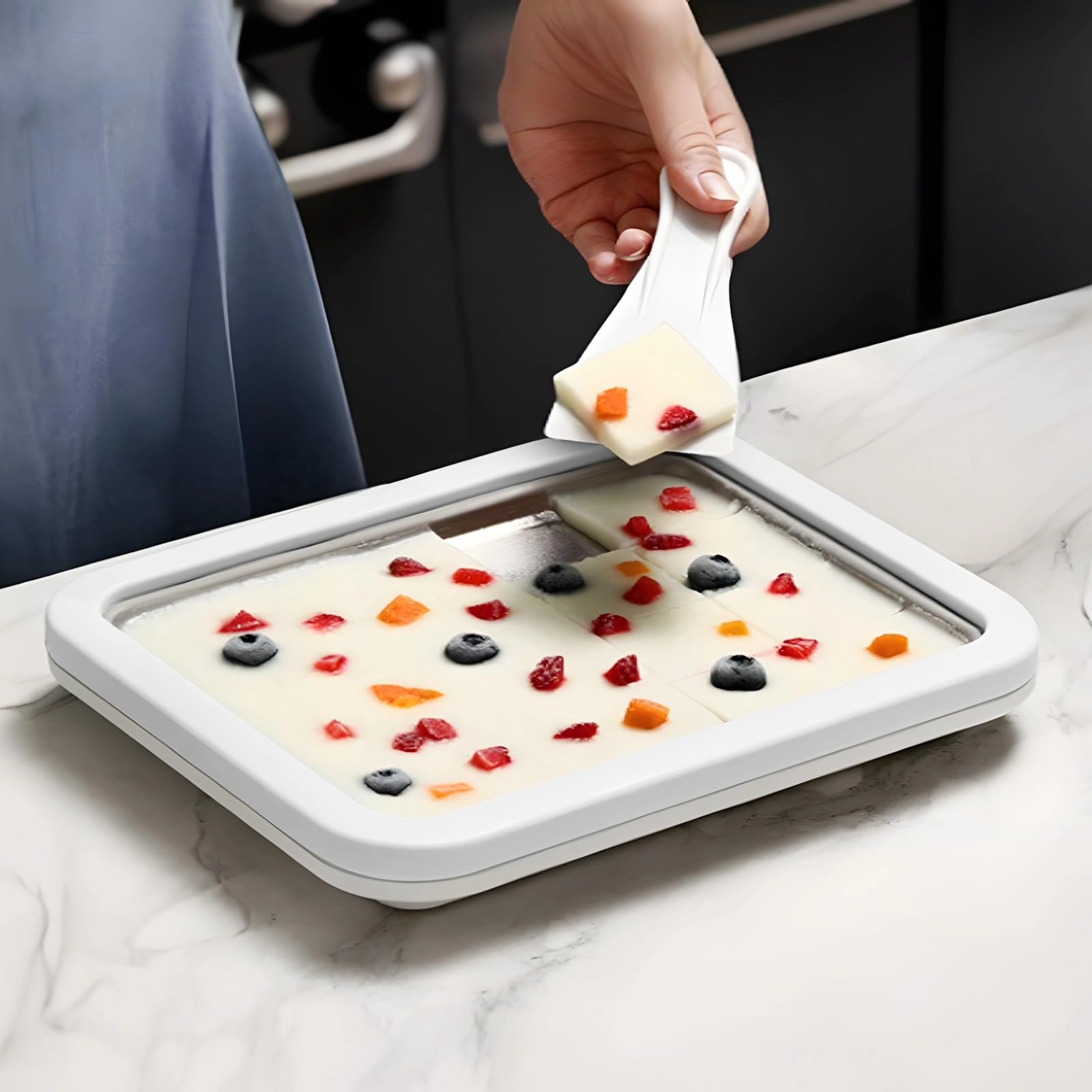 Stainless Steel Instant Ice Cream Maker, 10 in X 8 in, Includes 2 Spatulas and Frozen Yogurt Plate