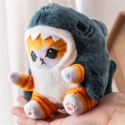 Miniatura 2 de Lindo juguete de peluche de gato de tiburón de 5 pulgadas, muñecos de peluche, mochila colgante para cumpleaños de niños y niñas