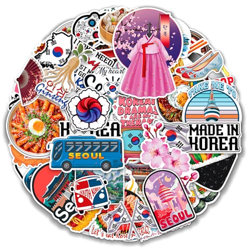 MONIZY Korea Travel Stickers 50 Pieces Vinyl Waterproof Decal for Laptop Water Bottle Phone Car Window Bike Motorcycle Stakeboard Scrapbook Korean Sticker Gifts