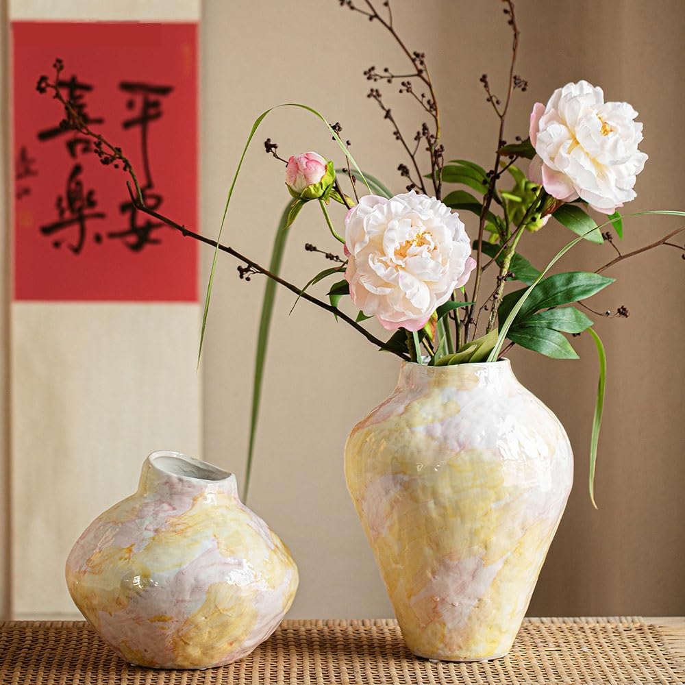 Jarrón para Flores, Jarrón De Cerámica Pintado, Decoración del Hogar para Mesa, Arreglo Floral De Pared para Flores Secas Frescas, S