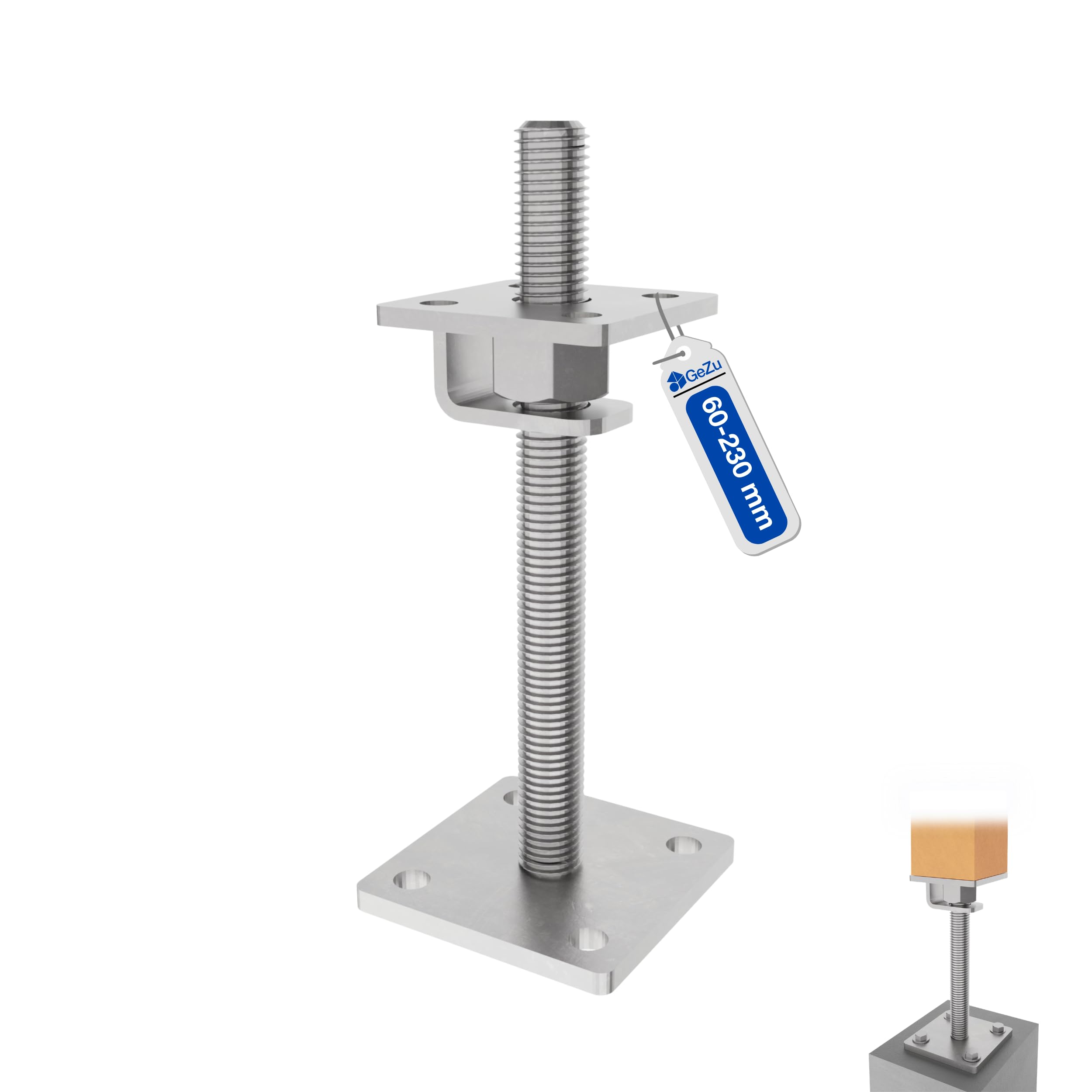 GeZu Impex Adjustable Post Support 70 x 70 mm Electroplated Set of 4 height adjust holder elevated base — view 126