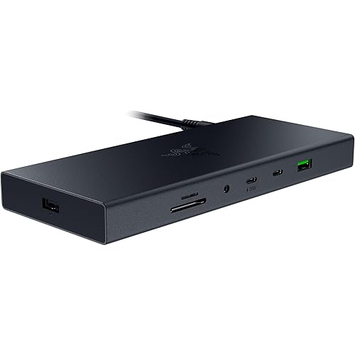 Razer USB 4 Dock: 14 Ports (Type C, Type A, HDMI, DP, Ethernet, SD, 3.5mm) - Dual Monitor Up to 4K 120 Hz - Laptop & Phone Fast Charge - Durable Lightweight Casing - Windows & Mac Compatible - Black