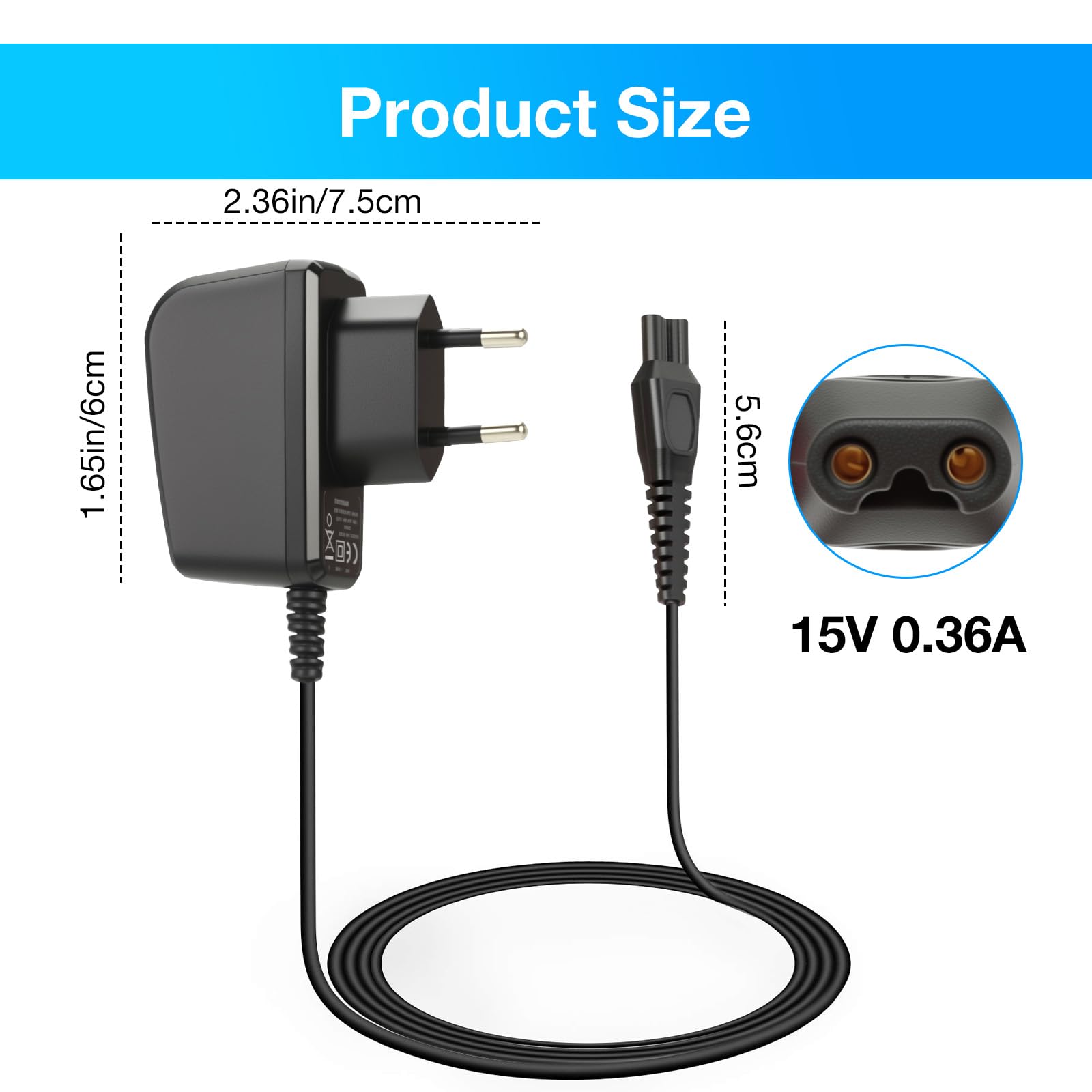 VINATO 15V Caricatore Rasoio per Philips HQ8505, Caricabatterie Rasoi Elettrici per Norelco 3000 5000 7000 9000 RQ1050 RQ1250 HQ7120 HQ8830 HQ7740 Speed-XL