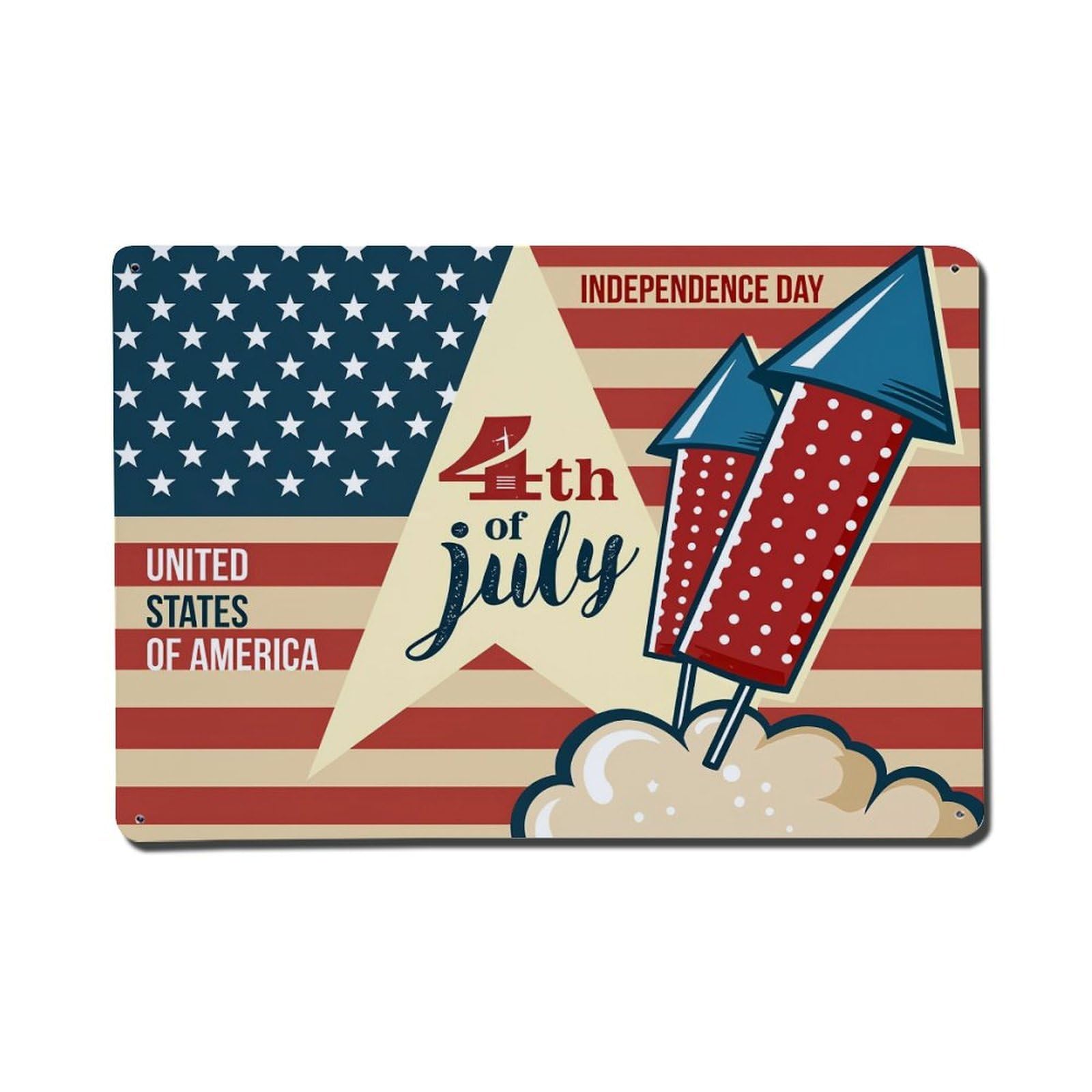 American Flag Stars Stripes Rockets Clouds Vintage Tin Sign Retro Metal Wall Decor Metal Poster, Home Bar Garage Farmhouse Cafe Wall Art Decoration 8x12Inches