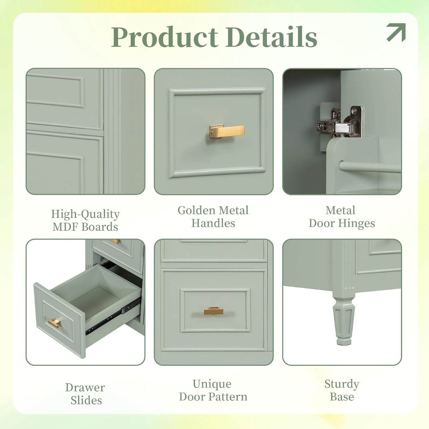 Bathroom Vanity with Sink, 30" Small Bathroom Sink Cabinet with 1 Door, One Flip Drawer and Two Drawers (Green)