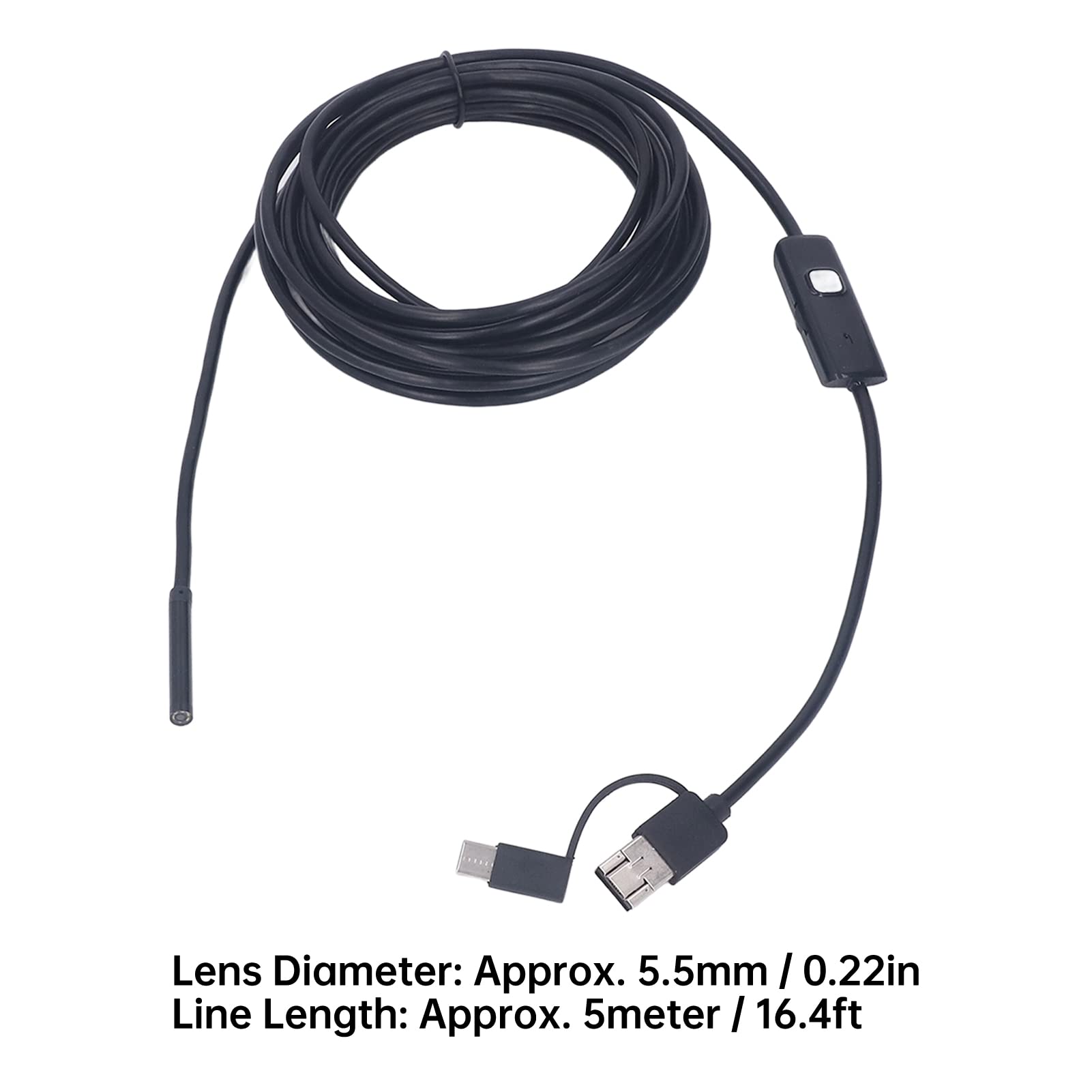 Kamera endoskopowa USB typu C 3 w 1, wodoszczelna IP67, kamera inspekcyjna ze światłem, długość 5 m