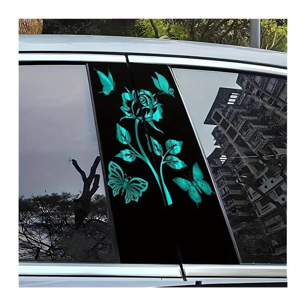 Bertdcx One Color Butterfly And Rose Design Car Doors Pillar Decal Stickers Auto Parts