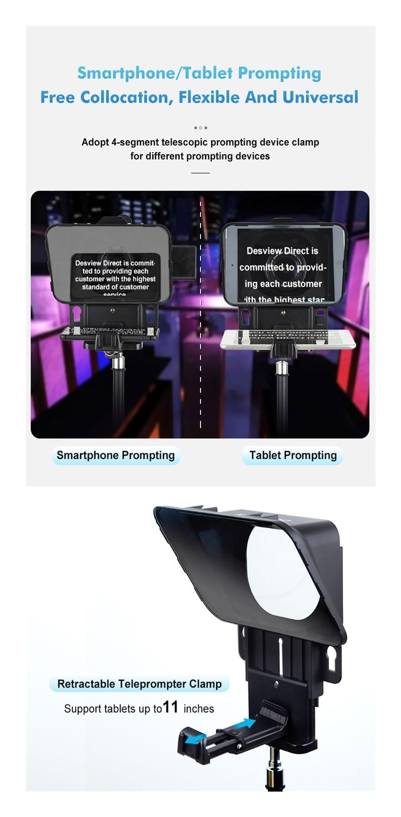 Teleprompter, Universal-Teleprompter for Tablet-Computer mit 11,9-Zoll-Fernbedienung und kabelloser Fernbedienung, Online-Lehre Live-Streaming