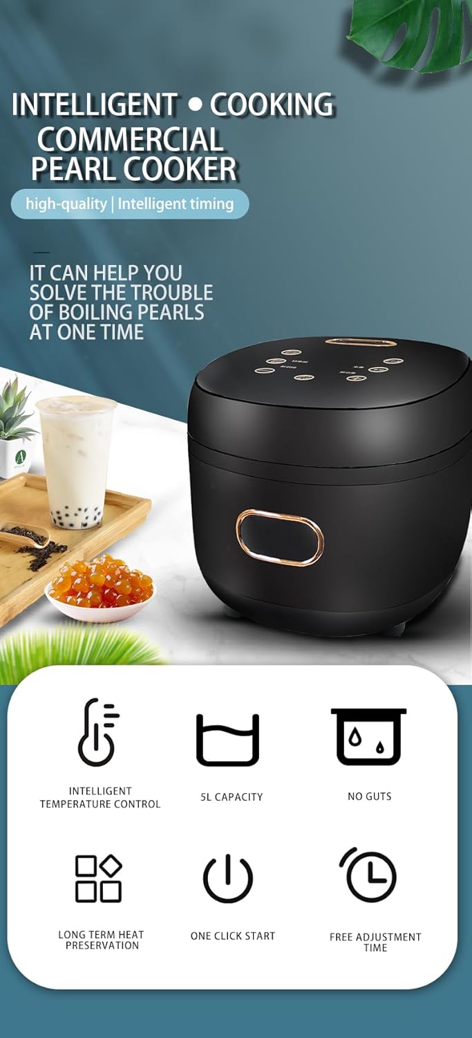 Boba Cooker Commercial Boba Pot 5L Automatic Pearl Tapioca Cooker for Boba Tea & Bubble Tea & Milk Tea Touchscreen 110V
