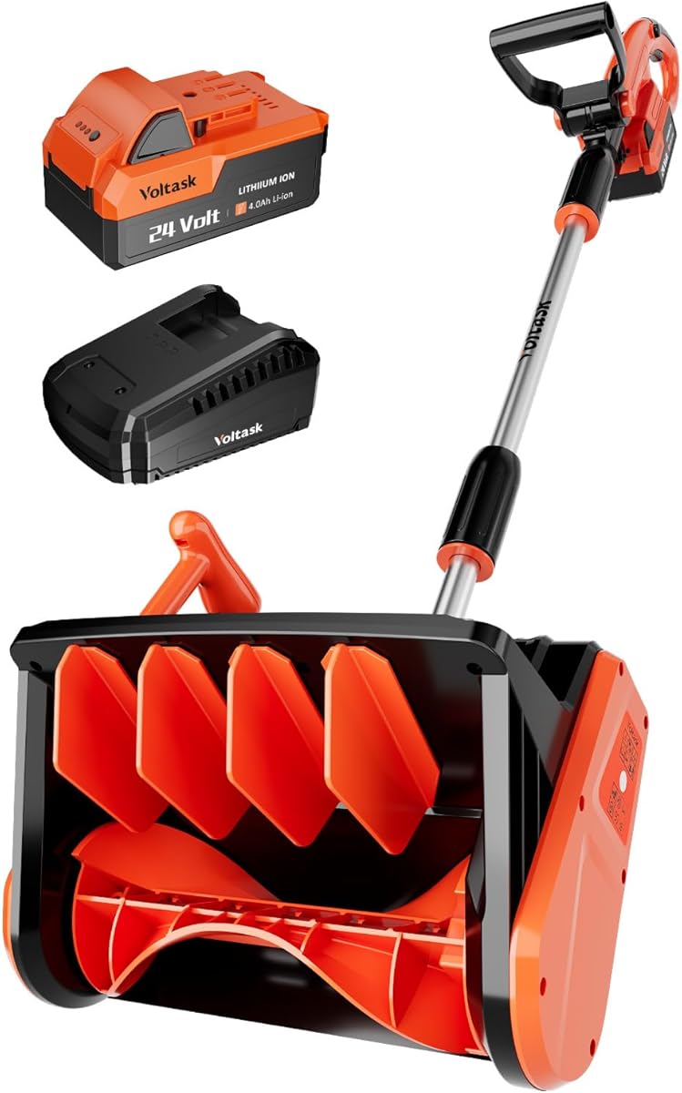 Amazon.com : VOLTASK Cordless Snow Shovel, 24V | 13-Inch | 4-Ah Cordless Snow Blower, Battery Snow Blower with Directional Plate & Adjustable Front Handle (4-Ah Battery & Quick Charger Included)