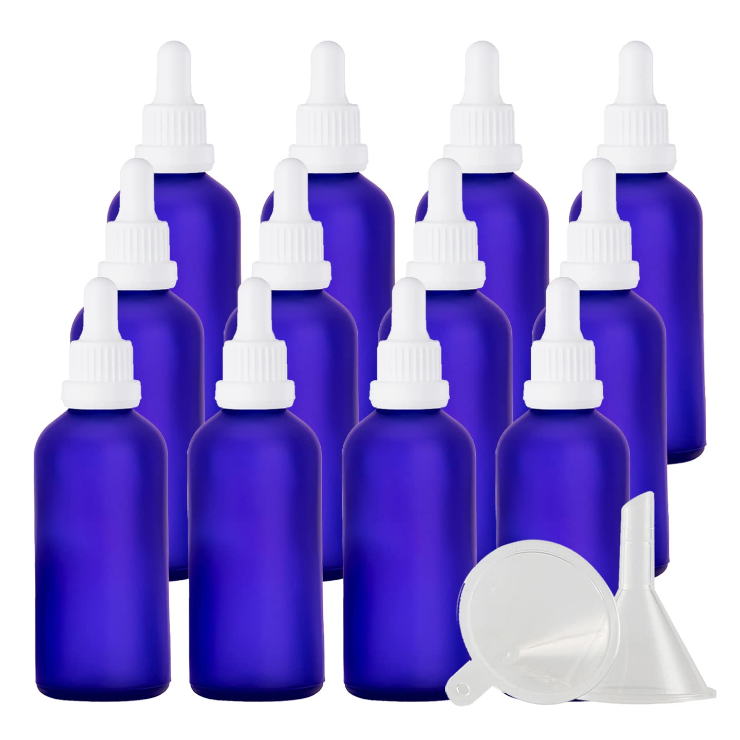 12 Pieza, 100ml Mate Azul Botellas de Cristal con Pipeta, Frasco Cuentagotas Cristal con Tapón de Rosca Blanco a Prueba de Manipulaciones para Aromaterapia Aceites Esenciales