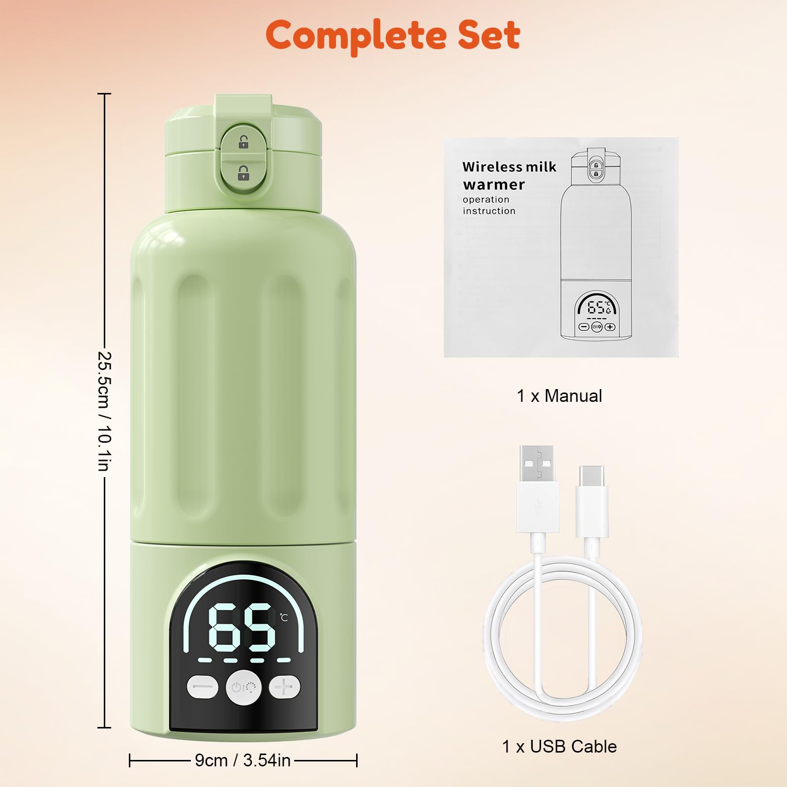 Scaldabiberon, Riscaldamento Rapido e Lunga Durata della Batteria 12000mAh, Controllo della Temperatura, 500ml Scaldabiberon per Tutto il Giorno per Latte Materno, Formula o Acqua (Verde)