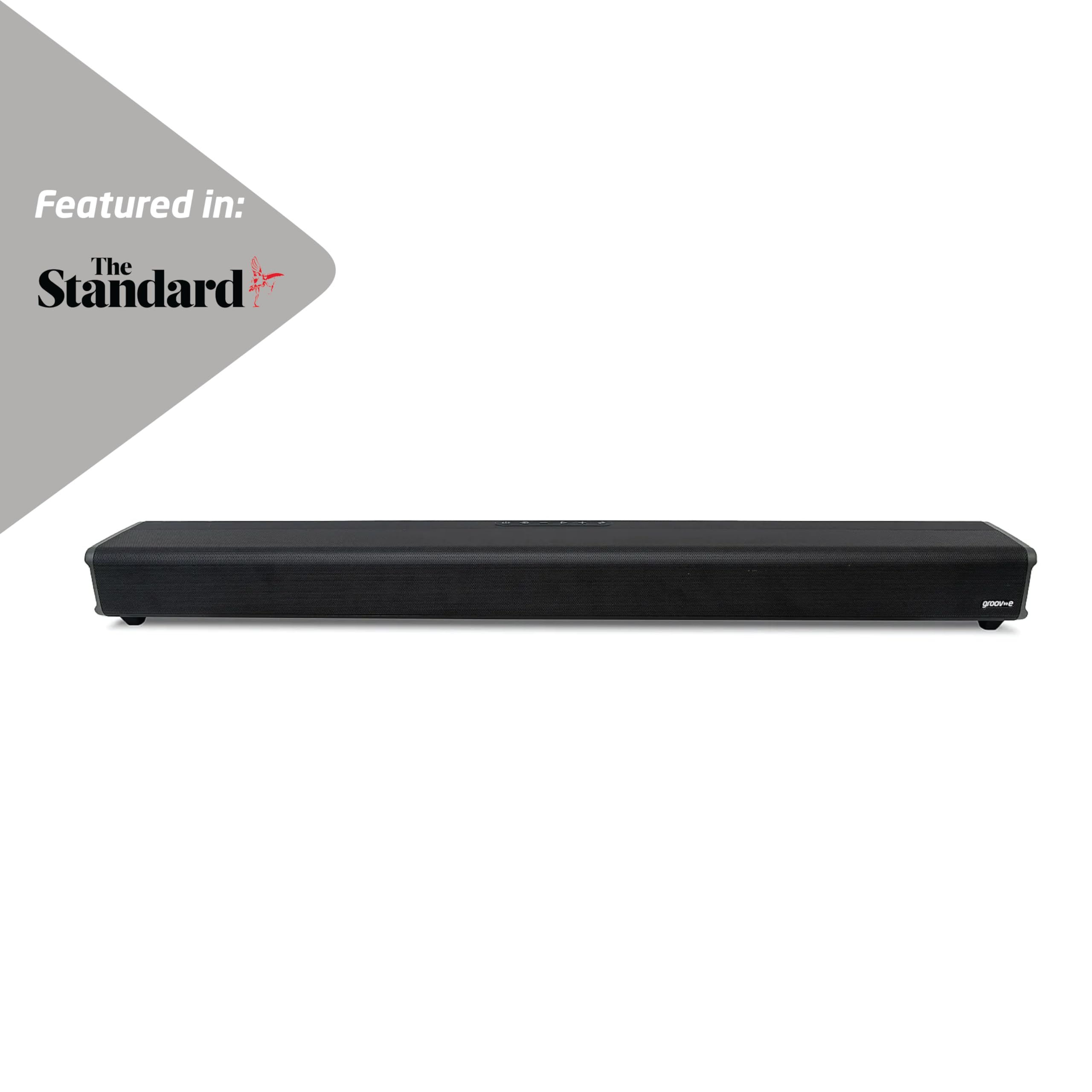 groov e-e Soundbar 160 - Soundbar tutto in uno con subwoofer integrato, Bluetooth, ottico, USB e riproduzione AUX, altoparlante con potenza di 160 W e super bassi, pulsante e telecomando, batterie