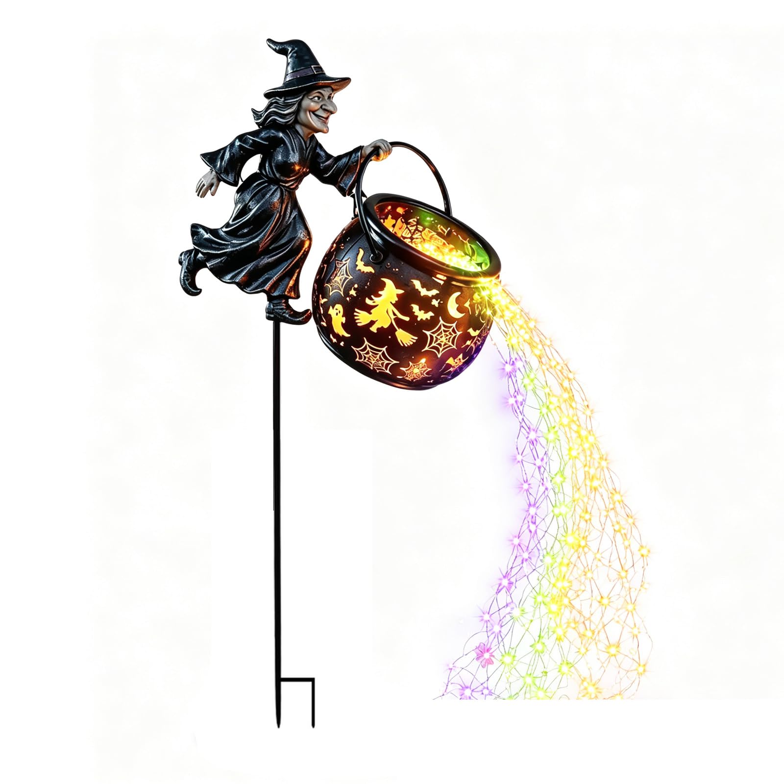 Halloween Witch Cauldron Garden Light,Colorful Waterfall Light Flow with Flying Witch,Outdoor LED Garden Stake,Magical Halloween Decoration for Yard,Lawn,Patio and Pathway (1PC)