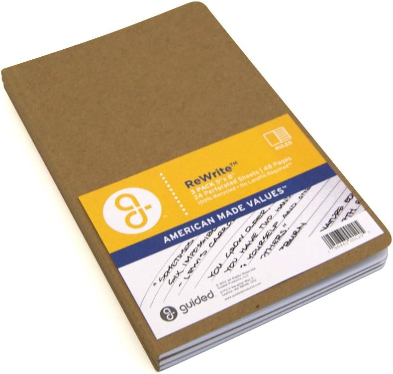 Guided Products ReWrite 5 x 8 Inches, Ruled Recycled Notebook, 48 Pages, 3 Pack (GDP00120)