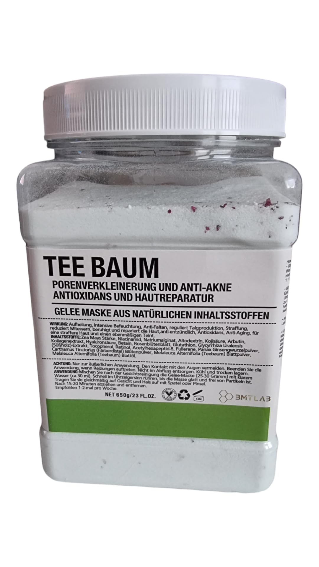 Gelee Maske Gesichtsmaske Teebaum Hautpflege Feuchtigkeitsspendend Antioxidans Anti-Aging für alle Hauttypen Beauty Jelly Mask Peel Off BMTLAB 650 Gramm