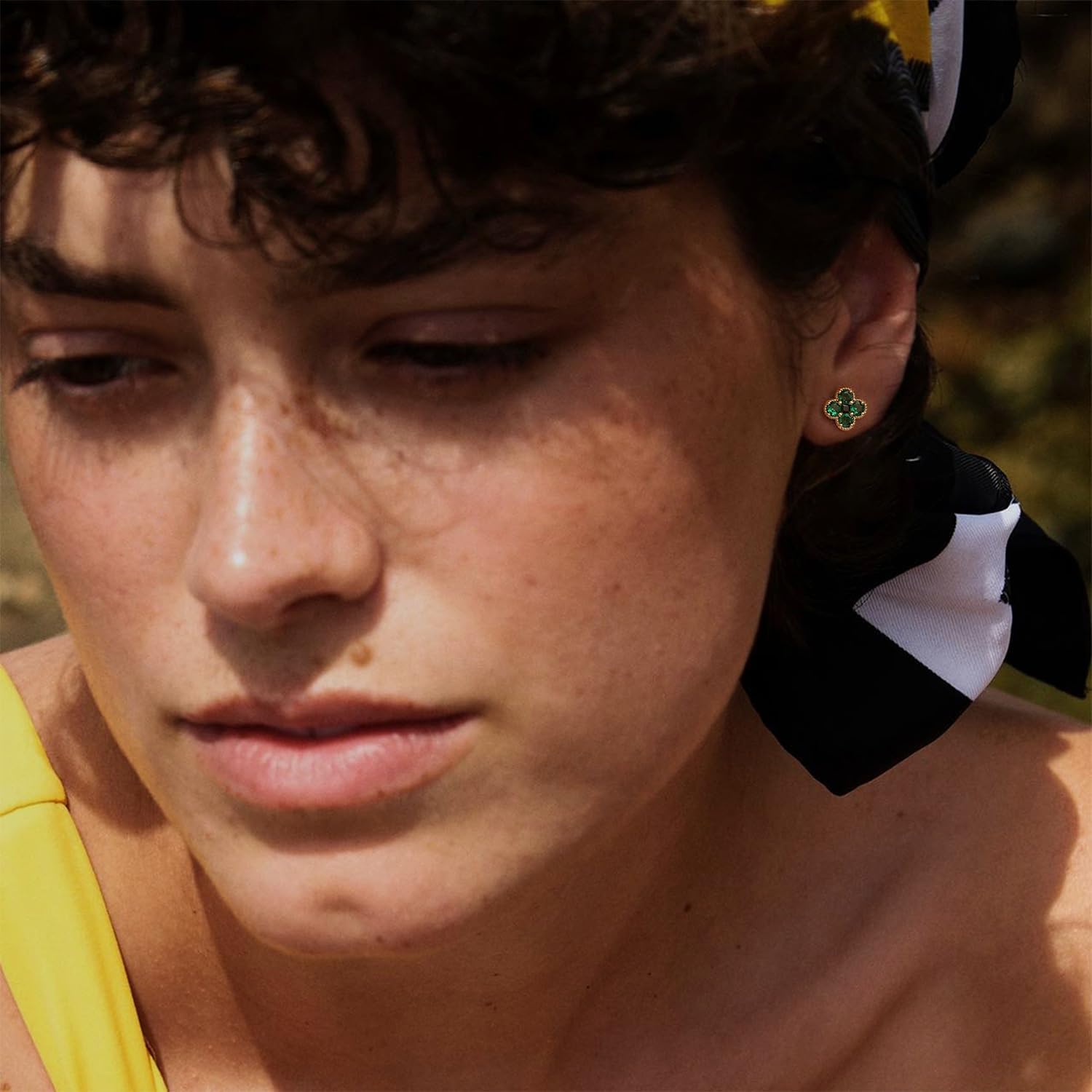 MYEARS Stud Earrings for Women Gold Flower Four-leaf-clover 12 Month Birthstone 14K Small Simple Hypoallergenic Birthday Gift Jewelry - Image 3