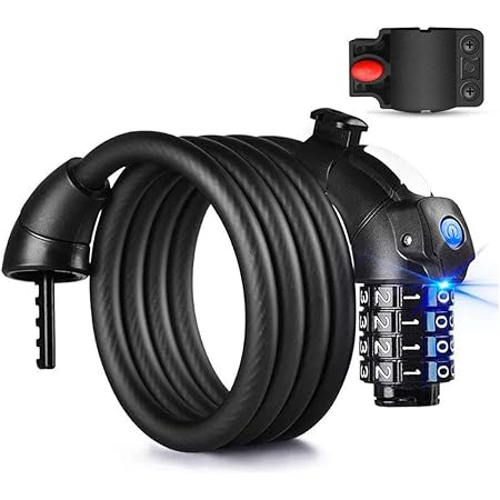 Amazon Mishuo パスワード ロック 自転車 鍵 4桁 電動 ロード バイク クロス バイク アクセサリー かぎ ワイヤーロック 持ち運び 紛失 Ledライト付き 長さ1500mm 黒 Mishuo ケーブルロック