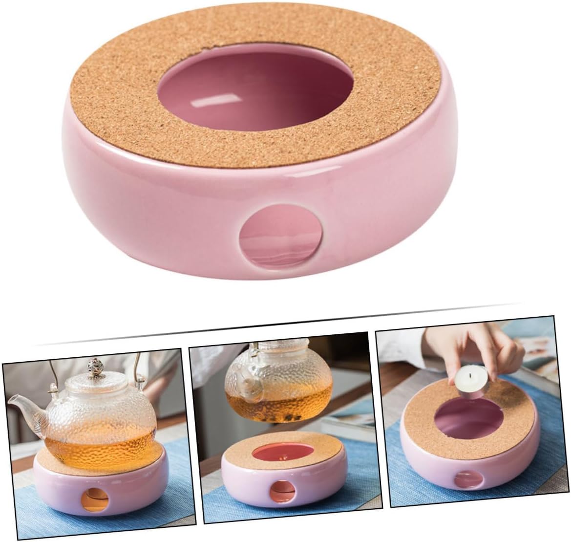 Alipis Ceramic Teapot Warmer with Candle Holder Portable Tea Stove Warmer Base for Home Office Tea House Ventilated Heat Dissipation Design Lightweight Kitchen Gadget in Pink Purple