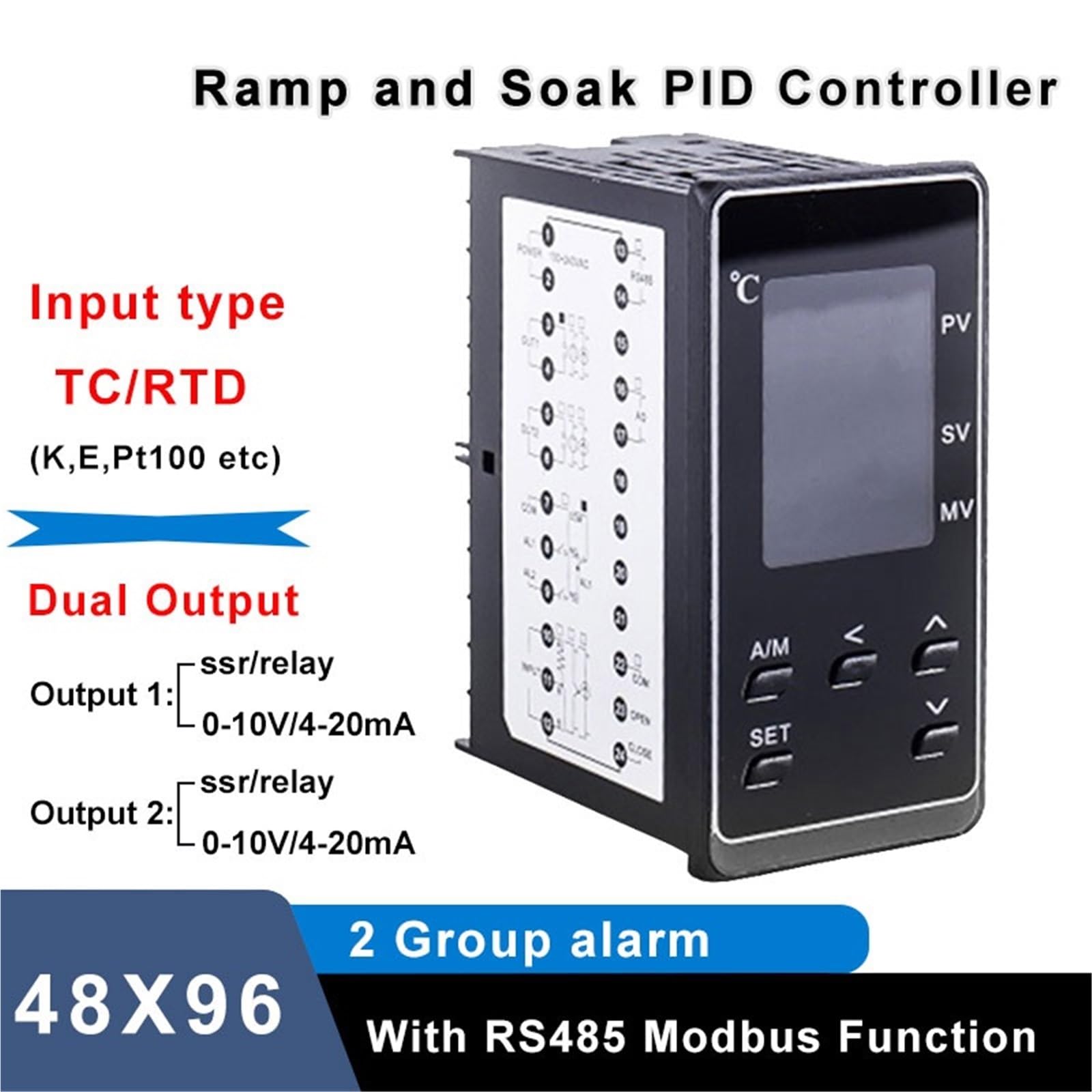 Controlador de Temperatura PID PT100, regulador programable de Entrada de Doble Salida, termostato Digital LCD 48 * 96 PMA400(0-10V Dual Output)