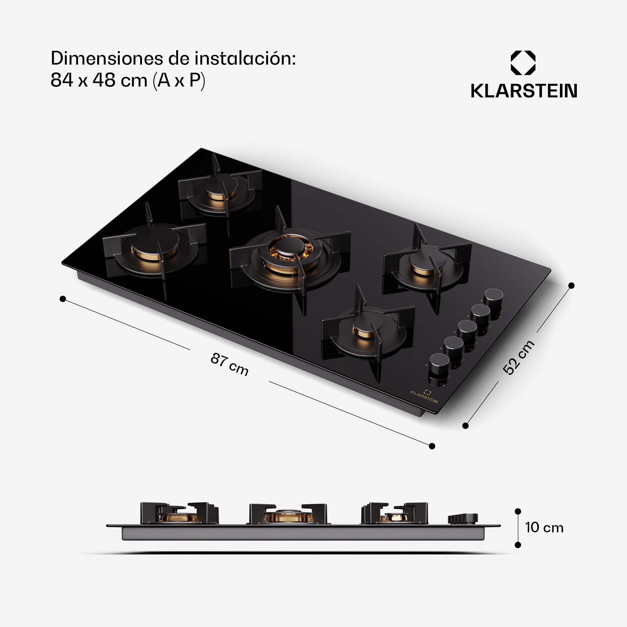 Klarstein Cocina Gas Butano, 5 Quemadores 10400W, Fogones Gas Butano Portátil Camping para Placa de Acero Inoxidable, Encimera para Cocinar en Exterior