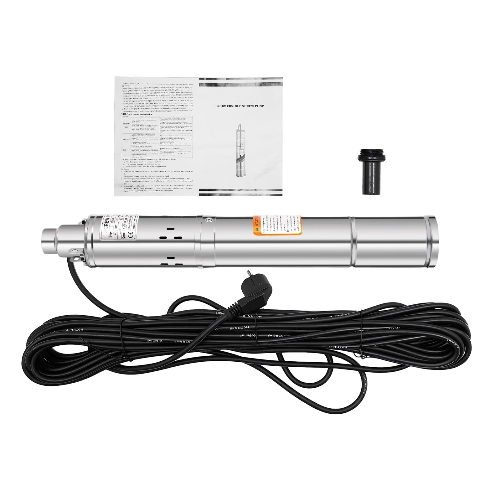 Bomba para pozos profundos de 3 pulgadas, 250 W, altura de extracción de 80 m, 1600 l/h, acero inoxidable 304, bomba sumergible con cable de 20 m, IP68, para riego de agua doméstica