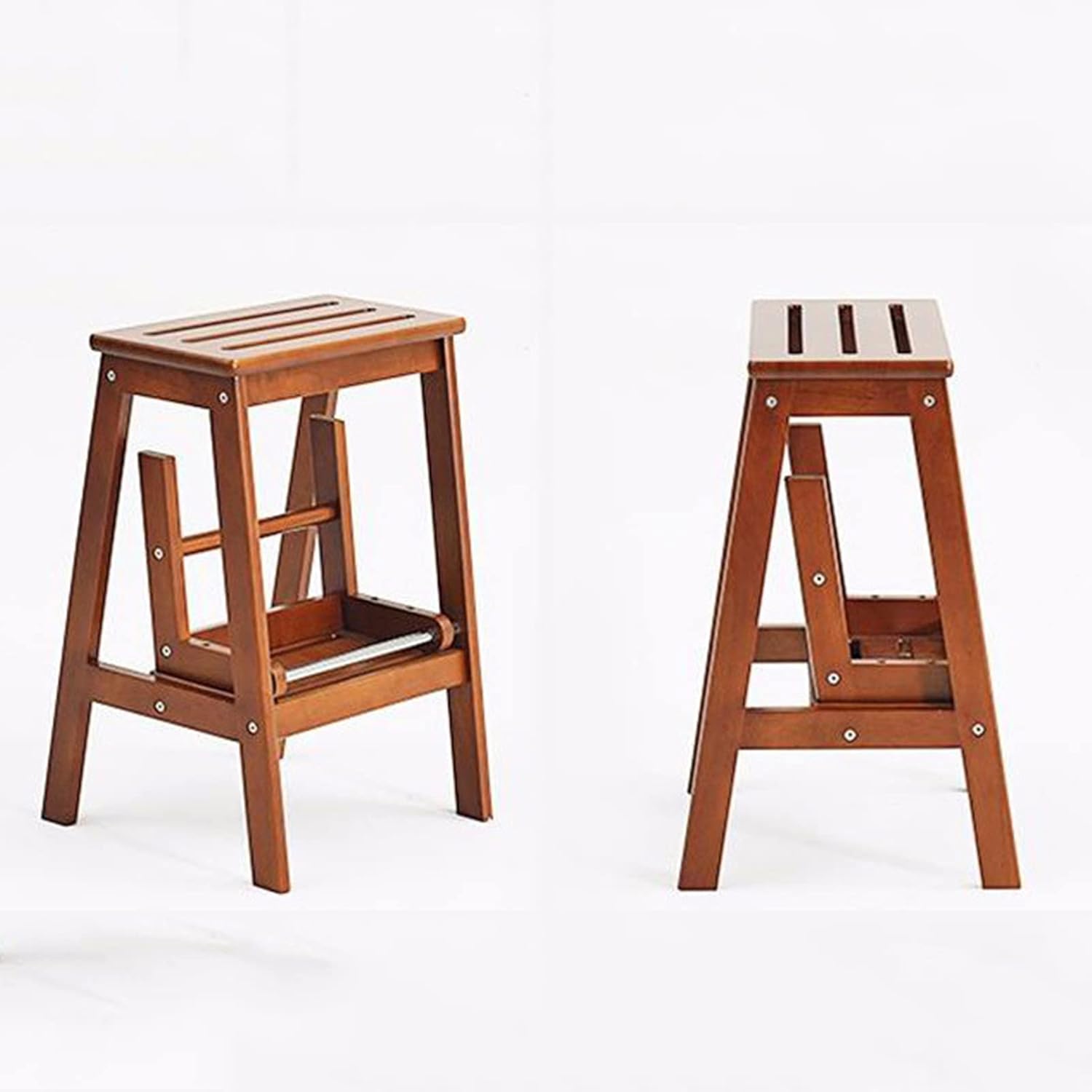 Solid Wood Folding Stool Household Storage Stool Kitchen Ladder Stool 2/3-step Ladder Stool Folding High Stool Wooden Stepladder Foot Stools,Flower Shelf