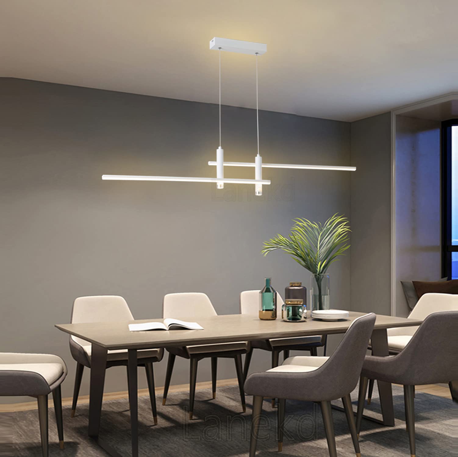 Moderna Lampada a Sospensione LED Lampadario Dimmerabile Tavolo da Pranzo Cucina Salotto con Telecomando Plafoniera Altezza Regolabile Sala da Pranzo Camera da Letto Ufficio Soggiorno (Bianco, L120cm)
