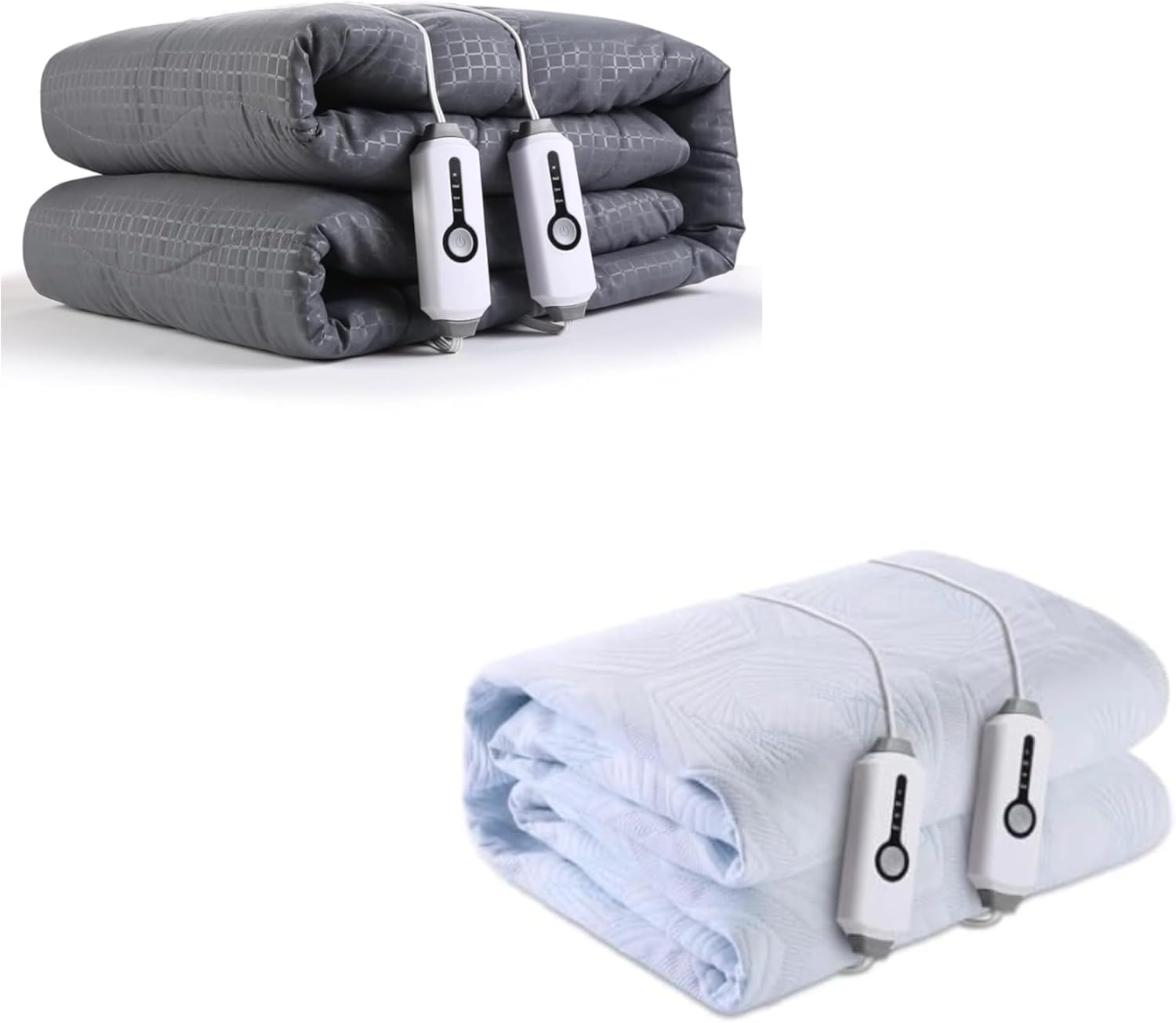 SUNNY HEAT Heated Mattress Pad, King & Queen Size, Dual Control, 4 Heating Level, 10 Hour Auto-Off, Warmming Bed, Grey & White