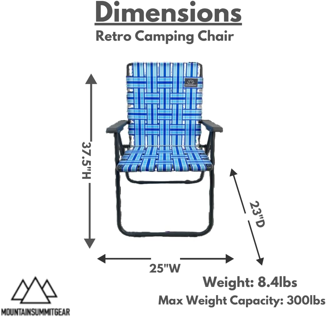 MOUNTAIN SUMMIT GEAR Retro Webbed Camping Chair - Lightweight, Foldable, Durable Steel Frame, 300lb Capacity, Vintage Stripes by Caddis Sports (1, Ocean Blue)