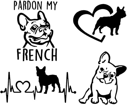Miniatura 10 de Calcomanías francesas paquete de 4 Pardon My French corazón de perro toro francés latido del corazón francés calcomanías detalladas para perro toro