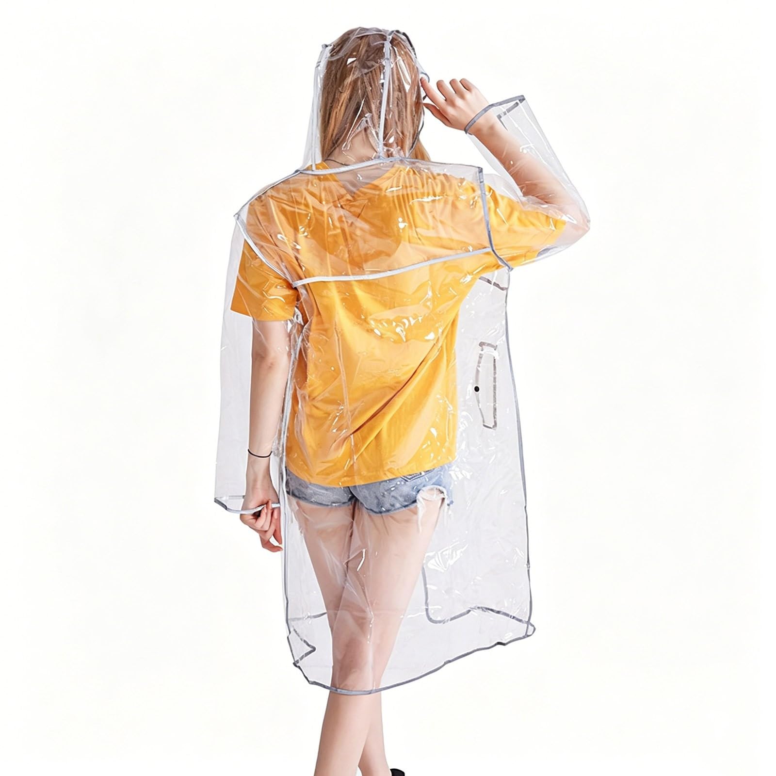 Poncho Pluie ImperméAble,VêTements De Pluie Transparents avec Bords RéFléChissants DuréE IdéAle pour Le Cyclisme Et Les Voyages en ExtéRieur ÉQuipement Respirant pour Une Visibilité Nocturne Optimale