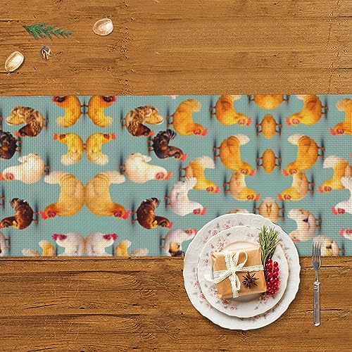 Chemin de table rustique poule pour décoration de cuisine et Noël