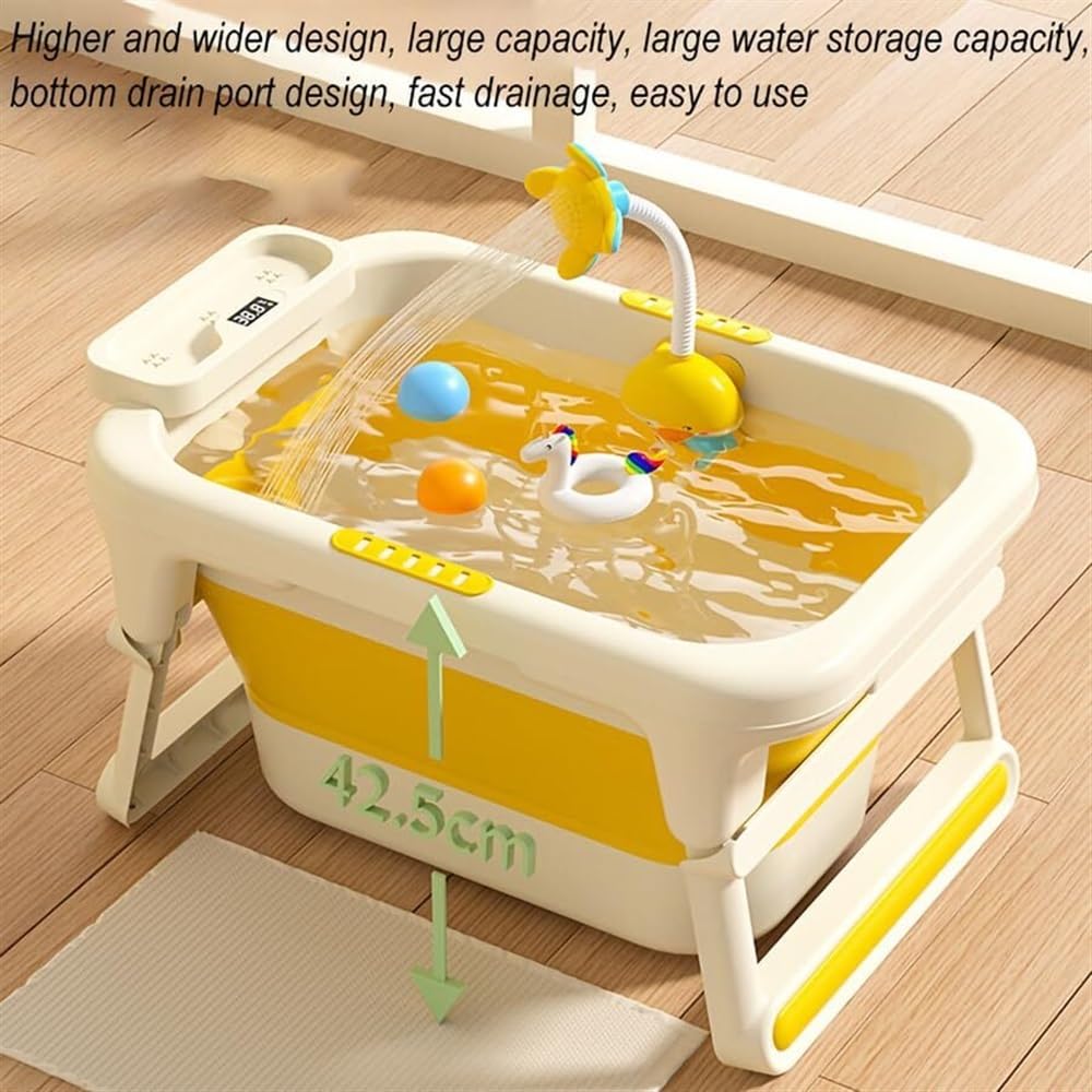 Vasca da bagno portatile per cani e gatti, design pieghevole con display della temperatura e foro di scarico, ideale per piccoli animali domestici