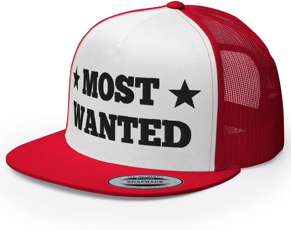 NX Most Wanted Embroidered Flat Bill Trucker Hat High Crown Adjustable Western Cowboy Cowgirl Rodeo Cap