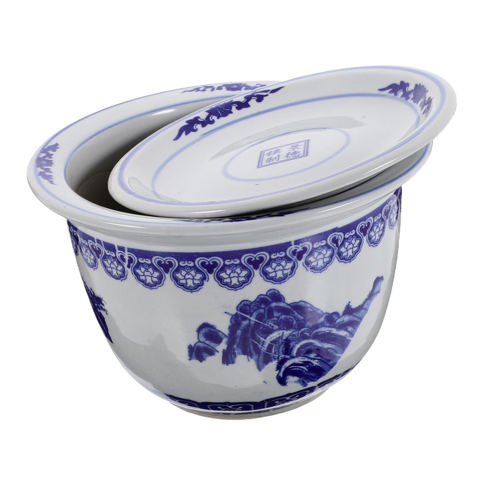 Pot de fleurs en céramique rond avec plateau de rangement pour bonsaï