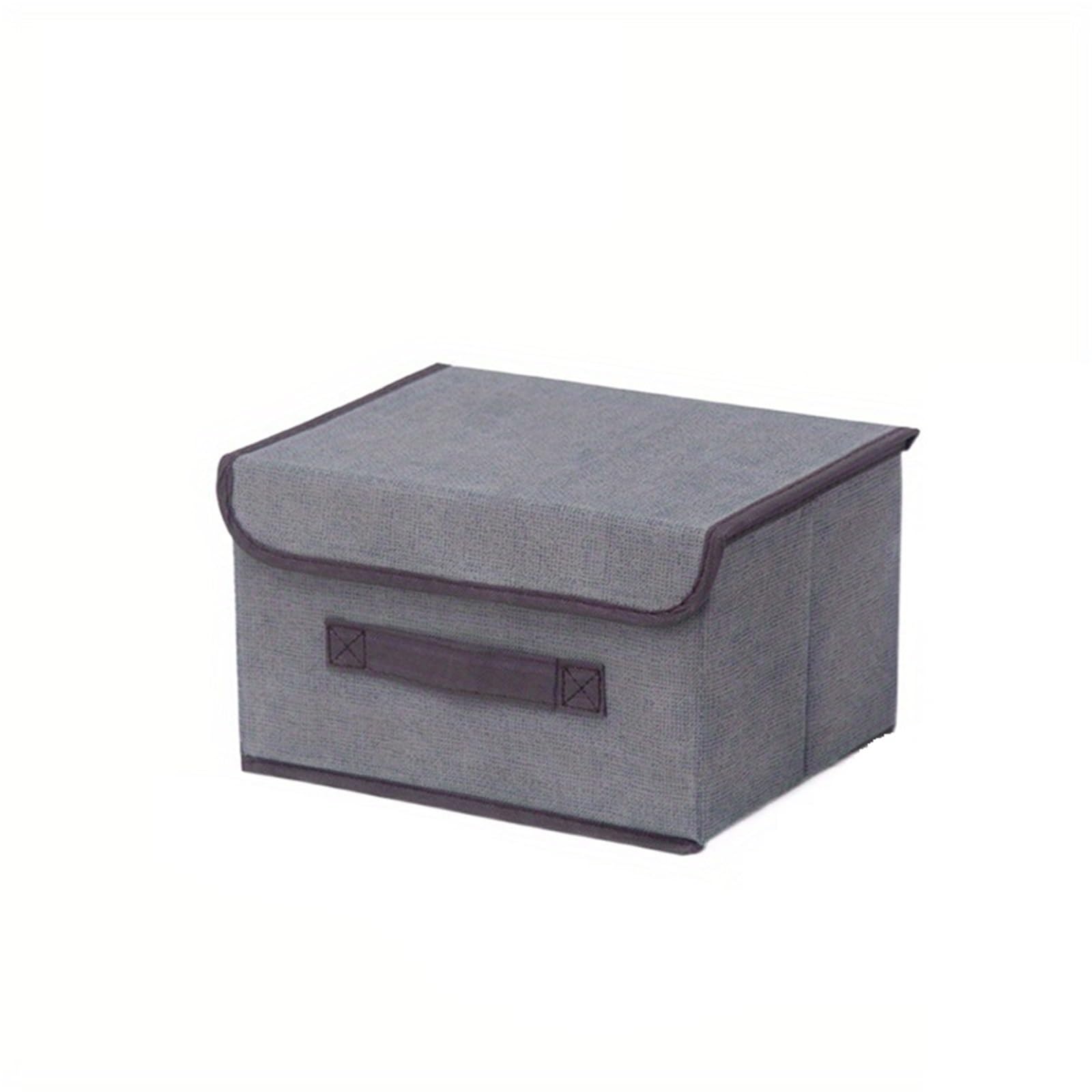 EWUHYFP Storage Boxes 1pc Imitation Linen Fabric Storage Box Foldable Portable Dustproof Bin With Lid Clothes Sundries Organizer(Grey-S)