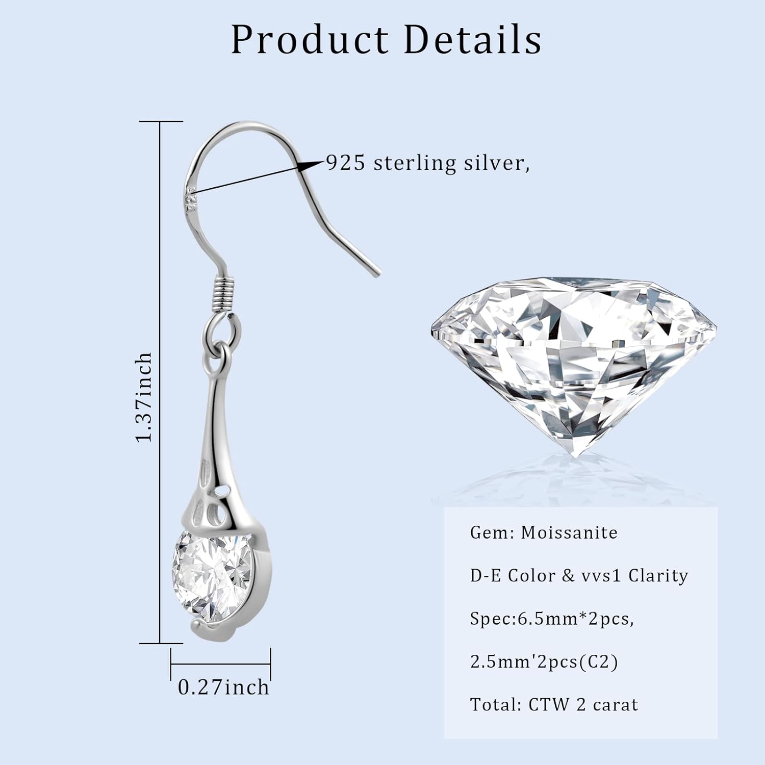 925 Sterling Silver Crystal Wedding Dangle Earrings Hypoallergenic Cubic Zirconia Gemstone Prom Jewelry - Image 8