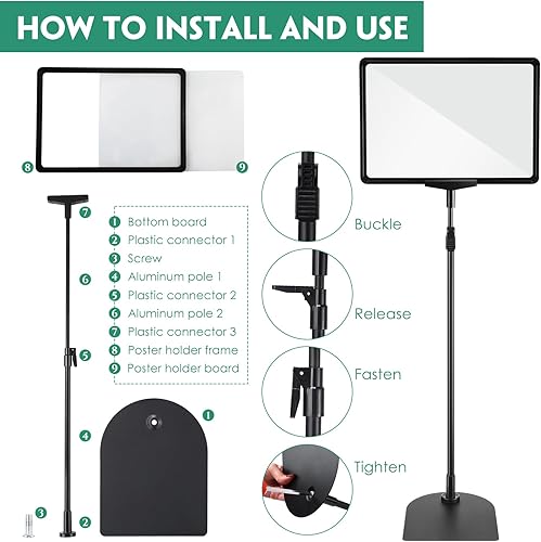 Miniatura 4 de Jutom Paquete de 6 soportes de pedestal ajustables de 8.5 x 11 pulgadas, soporte de aluminio resistente para letreros verticales y horizontales,