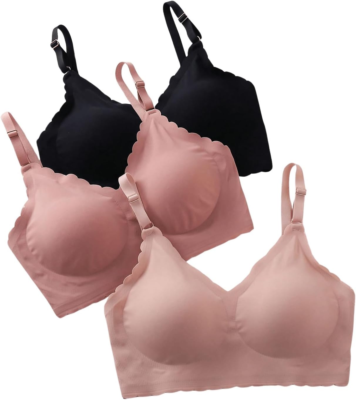 WDIRARA Women's Plus Size 3 Pack Seamless Bras Scallop Trim Bralettes Soft Bras