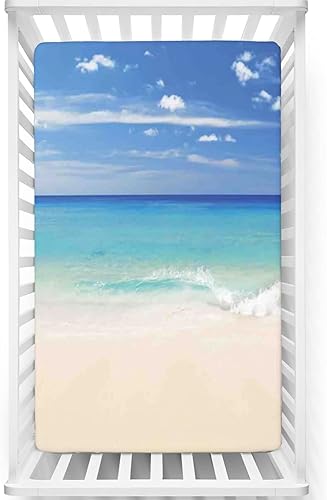 Miniatura 1 de Sábana bajera ajustable para cuna con temática oceánica, sábana bajera estándar para cuna, suave y transpirable, sábana para cuna de bebé para niña