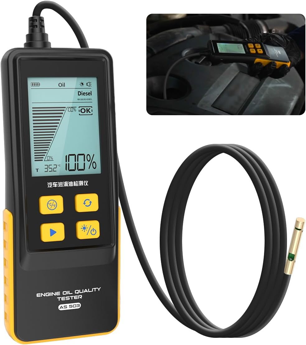 Engine Oil Tester Gasoline & Diesel Engine Oil Quality Tester Analyzer Detector High-precision Car Engine Oil Diagnostic Tool with 800MM Flexible Probe,Identifier&Sound Prompt, 2.8in Backlight Display