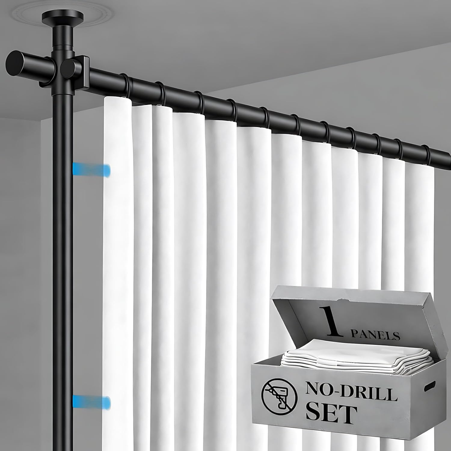 Room Divider Curtain Set-No Drilling Curtain Rod Set, Privacy Curtains for Room Divider, Divider for Room Separation for Apartments White-100 W x 84" L(Pack of 1)