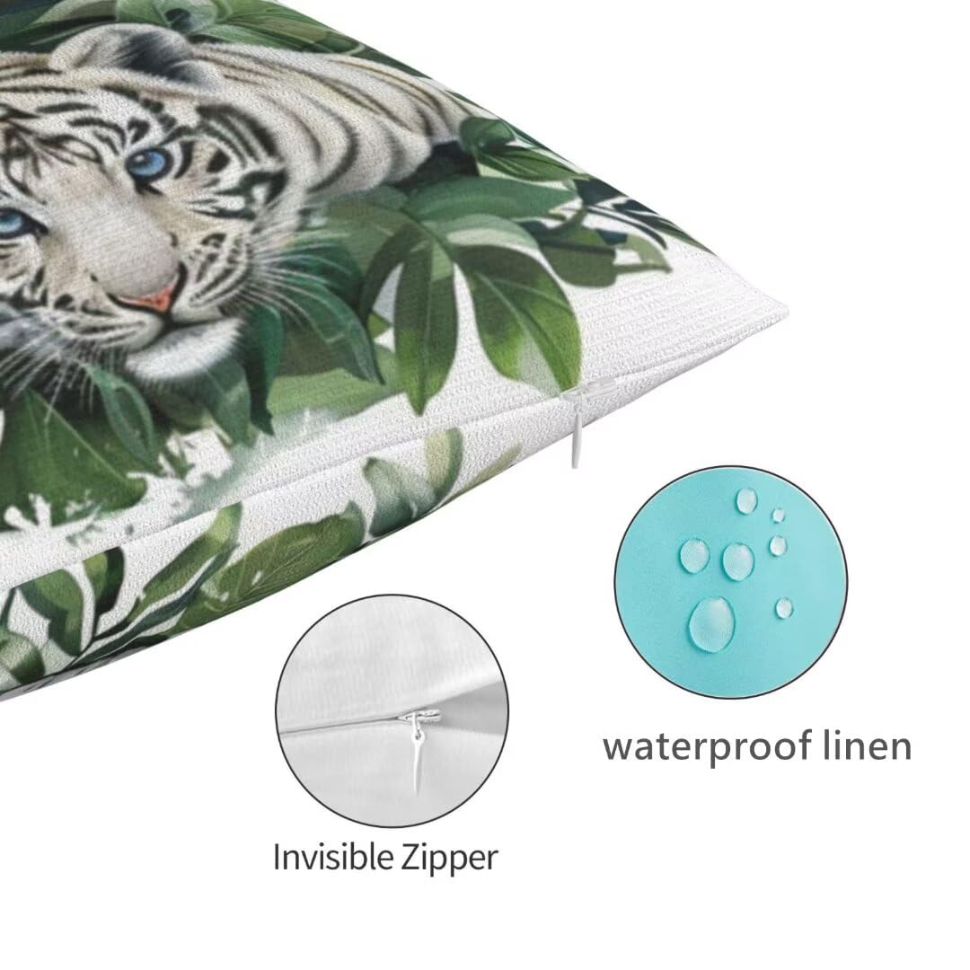 Outdoor Kissen Wetterfest 2 Stück Dekokissen Gartenkissen, Wetterfest Outdoor Kissenbezüge 60x80 cm, Rechteckig Outdoorkissen Lendenkissen Zierkissenbezüge für Garten Patio Balkon (Niedlich Tiger) -J5