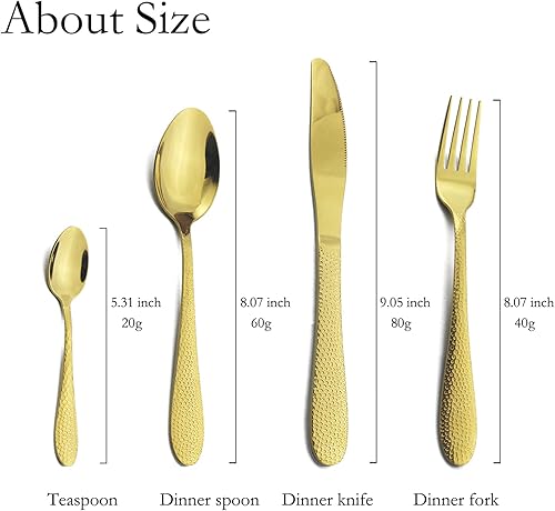 Miniatura 3 de Juego de cubiertos JASHII de acero inoxidable martillado de 24 piezas de cubiertos con mango de rombo y juego de cubiertos de espejo de pulido de