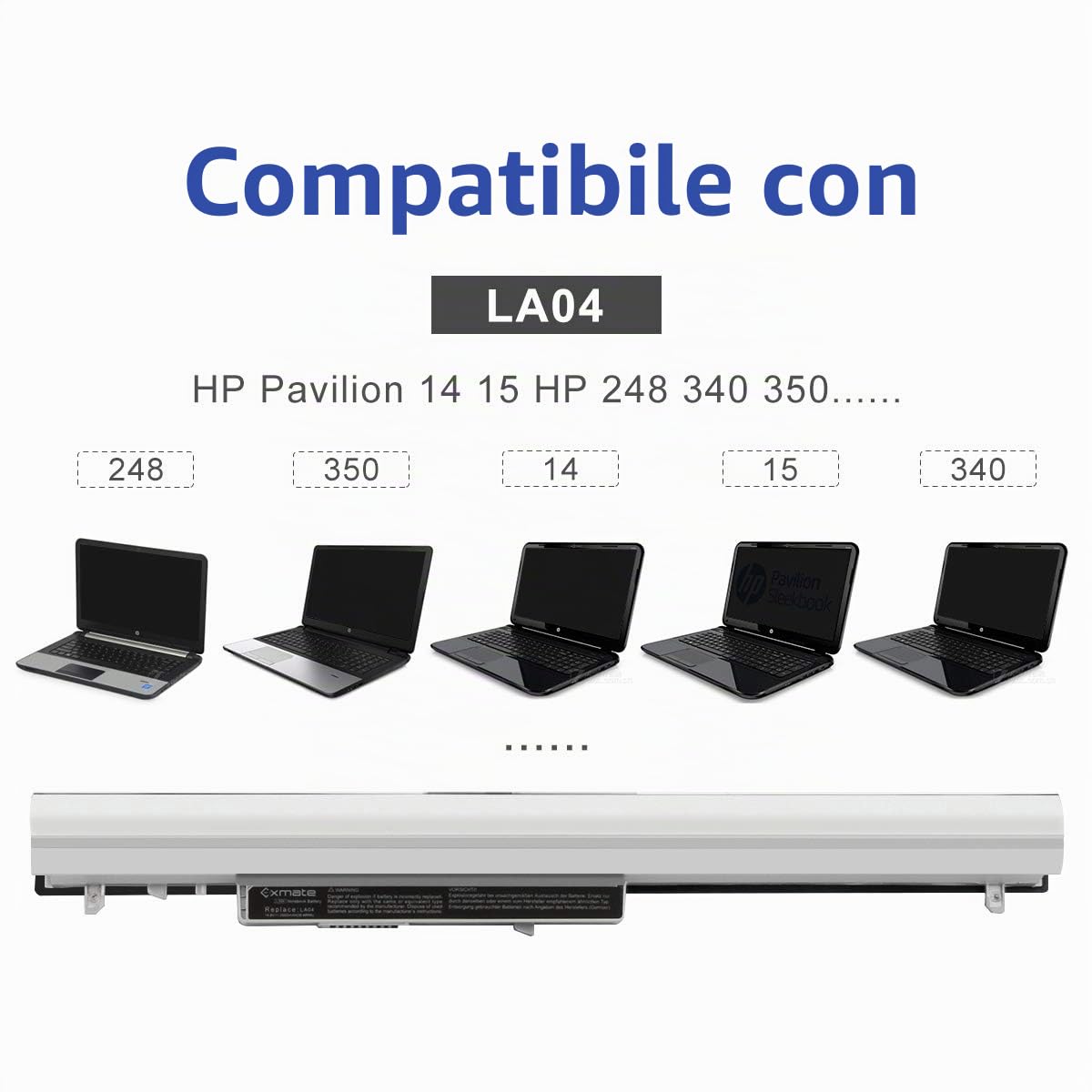 Exmate 2600mAh LA04 LA04DF Batteria per Laptop per HP Pavilion 728460-001 776622-001 HSTNN-IB5S HSTNN-UB5M HSTNN-UB5N HSTNN-Y5BV TPN-Q130 TPN-Q131 HP Pavilion Touchsmart 14 15 Notebook Serie PC 14.8V