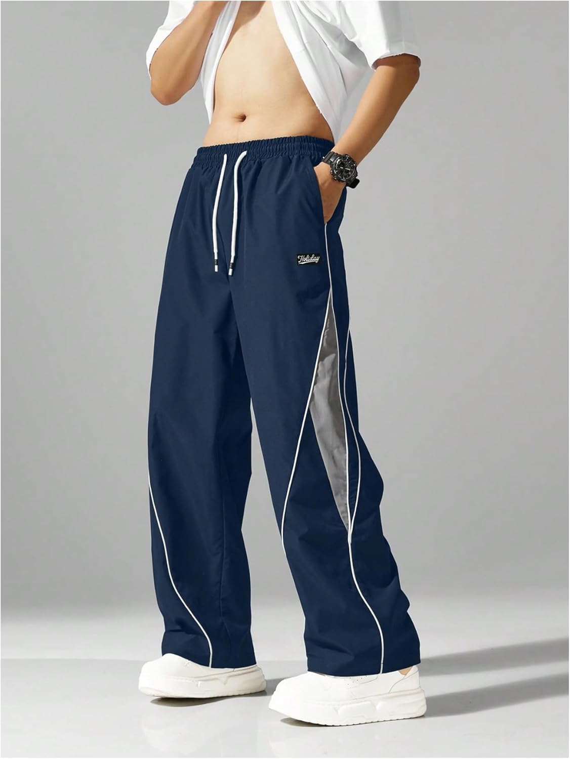 SOLY HUX Men's Baggy Track Pants Drawstring Elastic Waist Parachute Sweatpants Streetwear - Image 5