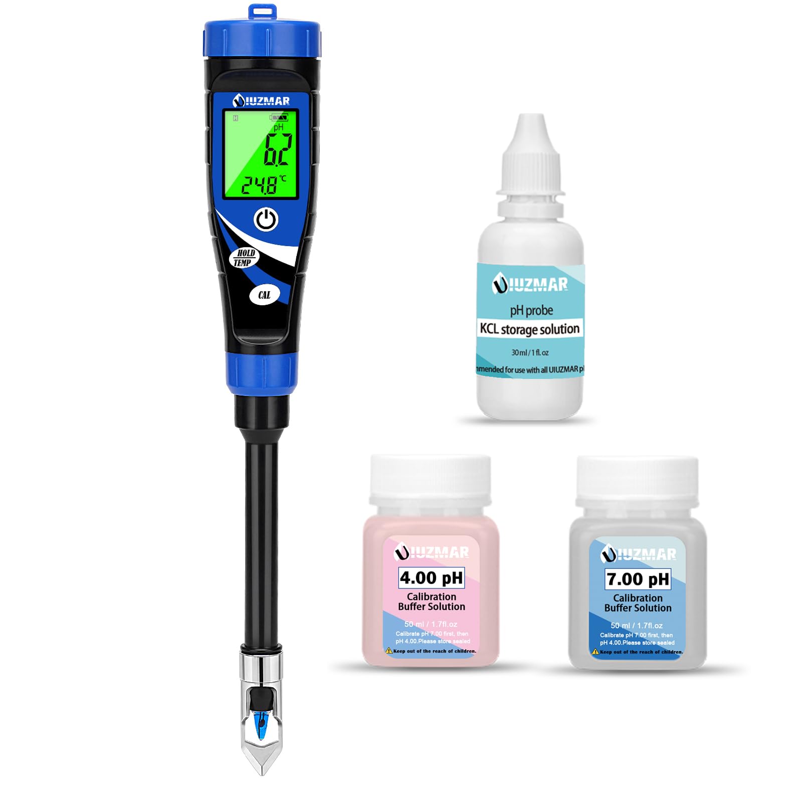 UIUZMAR Testeur de pH du Sol, Testeur de pH Électronique pour Plantes, Probateur de pH du Sol, Testeur de pH Numérique pour Terre et Eau, Hydroponie