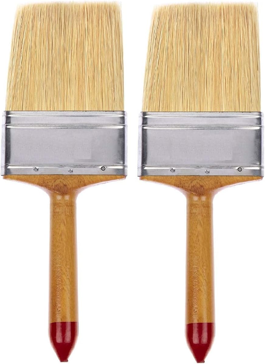 New Double Thickness Triple Boiled 100% Pure Nylon/Polyester Blend Round Bristles Wood Handle Paint Brush for All Applications -3 Inch (Pack of 2)