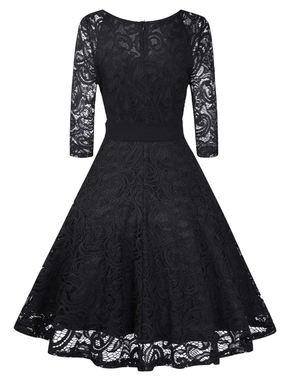 YesFashion Elegante abito da donna in pizzo, con scollo a V, abito da cocktail, per matrimonio, lunghezza al ginocchio
